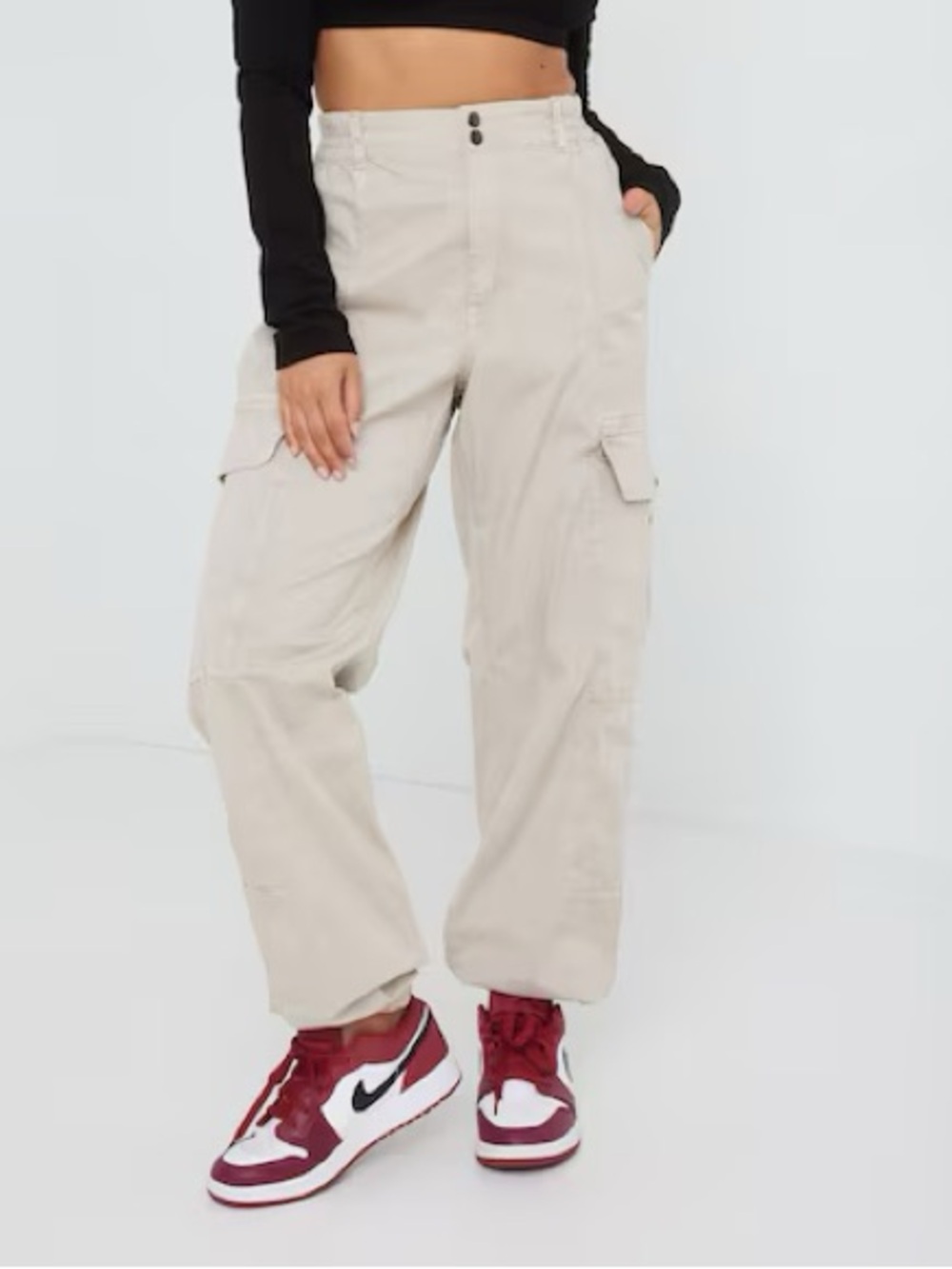 Garage Beige Cargo Track Joggers for Women/Brianna Bubble Pants